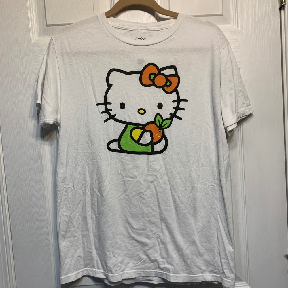 Sanrio Hello Kitty Graphic T-Shirt Medium White Orange Fruit Streetwear Kidcore